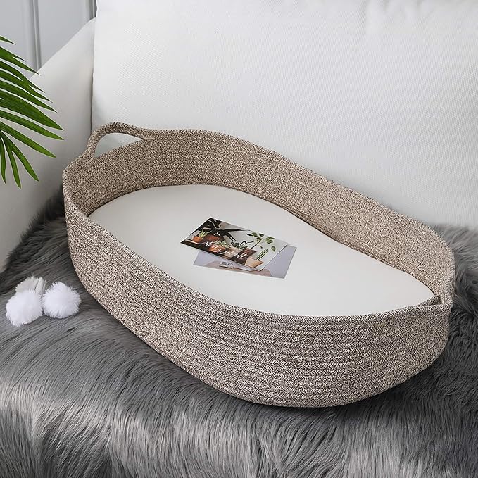 Baby Changing Basket - Moses Basket Changing Table Topper and Thick Foam Pad with Removable Cotton Mattress Cover, 100% Cotton Boho Nursery Decor with Storage Bag
