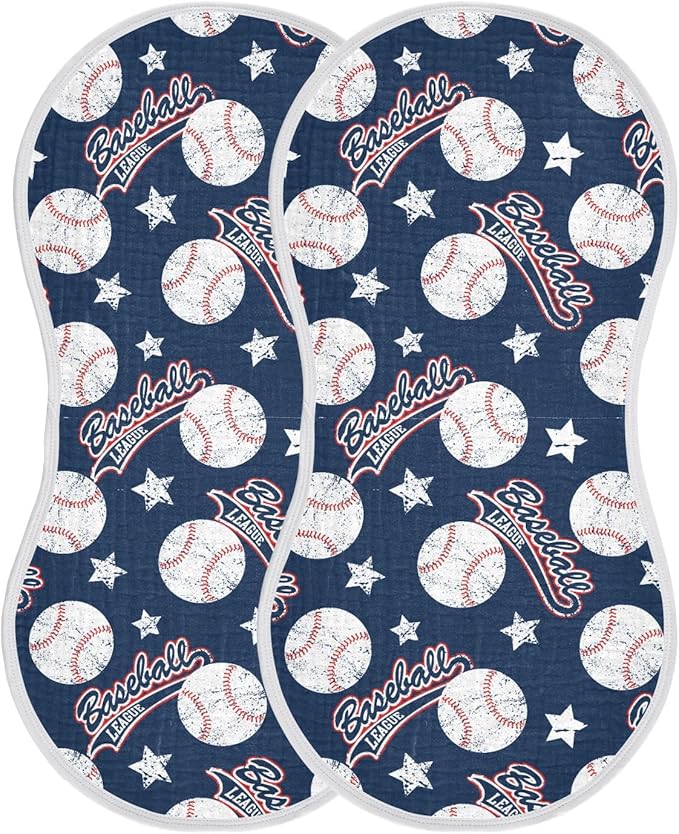 Muslin Burp Cloths for Baby Boys and Girls - 2-Pack Ultra Absorbent Baseball Muslin Washcloths, Newborn Towel, Milk Spit Up Rags, Burp Cloth Bib for Unisex, 22 x 11 Inch