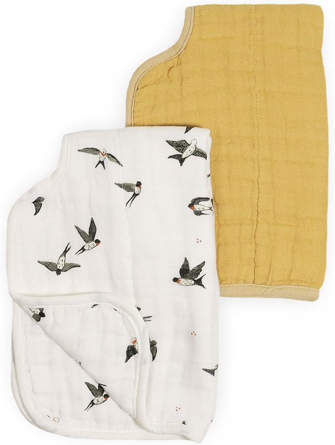 Little Unicorn 100% Natural Organic Cotton Burp Cloth 2 Pack | Ultra-Absorbent & Soft Muslin Fabric | Larger Size & Ergonomic Design (Swallows + Wheat)
