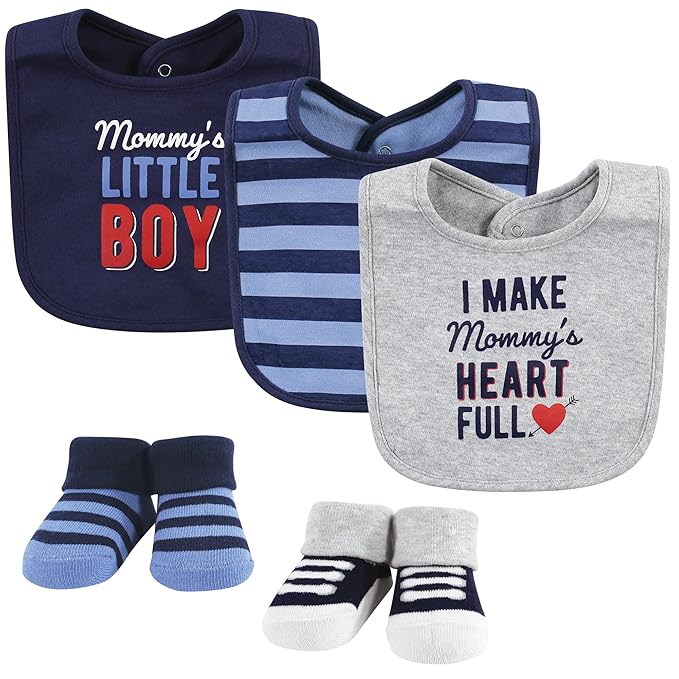 Hudson Baby Unisex Baby Cotton Bib and Sock Set, Mommys Little Boy, One Size