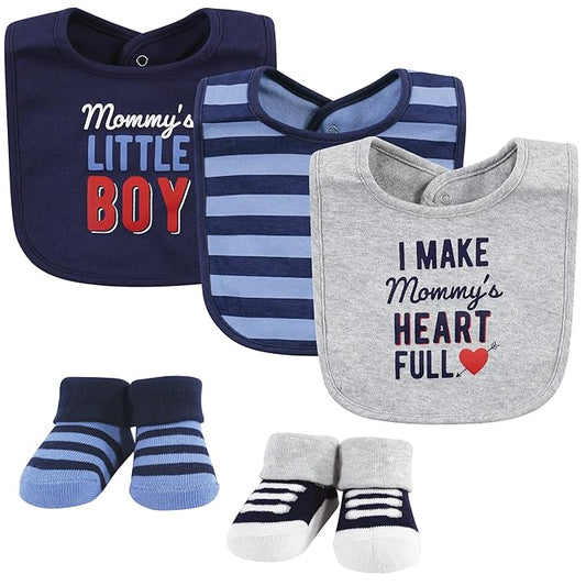 Hudson Baby Unisex Baby Cotton Bib and Sock Set, Mommys Little Boy, One Size