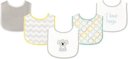 Luvable Friends Baby Cotton Terry Drooler Bibs with PEVA Back, Transportation, One Size