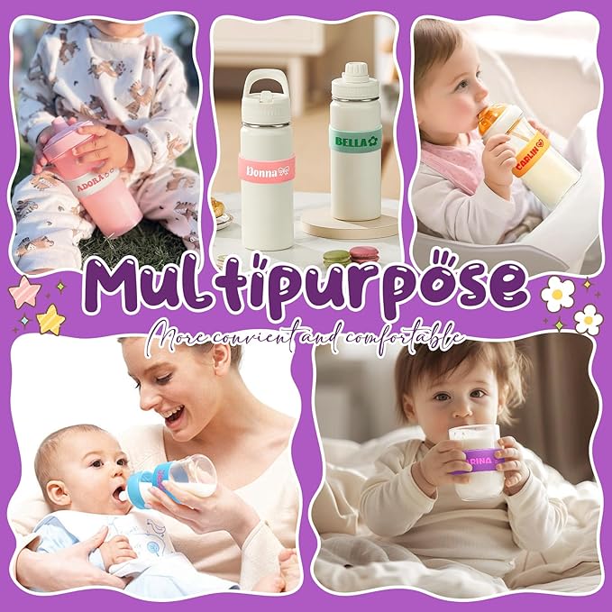Personalized Baby Bottle Labels for Daycare Custom Engraved Silicone Bands with Name Logo Reusable Personalized Name Labels for Daycare Kindergarten School Summer Camps