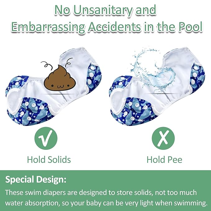 Wegreeco Baby & Toddler Snap One Size Adjustable Reusable Baby Swim Diaper (Whale, Large, 3 Pack)