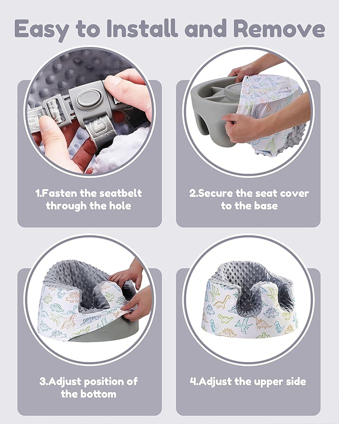 BOMOLOUR Seat Cover Compatible with Bumbo and Nuby Seat, Removable Breathable Baby Floor Seat Cover for Boys and Girls, Seat Not Included (Gray Dinosaur)