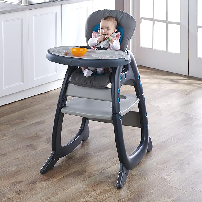 Badger Basket Envee II Convertible Baby High Chair with Infant Feeding Seat, Booster Seat, and Toddler Desk with Chair - Charcoal/Teal