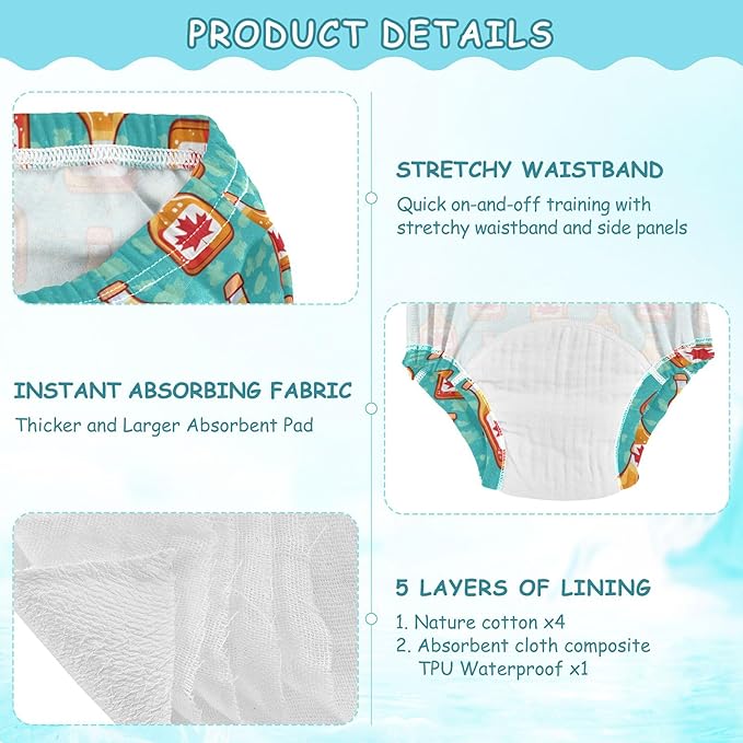 Baby Potty Training Toilet Pants Soft Cotton Night Time Potty Training Underwear for Infant 5T Cartoon Maple Syrup Bottles