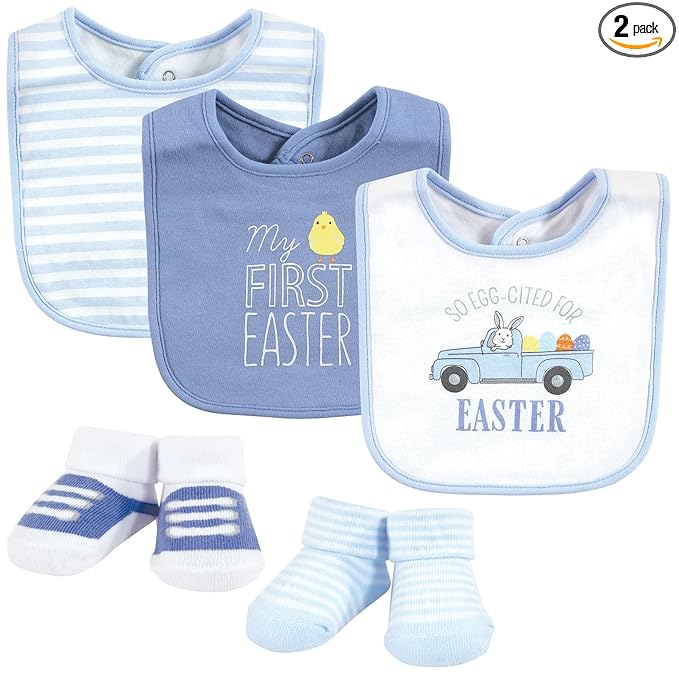 Hudson Baby Unisex Baby Cotton Bib and Sock Set, Easter Truck, One Size
