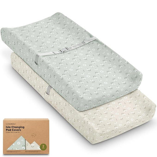 2-Pack Baby Changing Pad Cover for Girl, Boy - 34x18 Soft Viscose Derived from Bamboo Baby Diaper Changing Table Pad Cover Sheets, Neutral, Snug Fit Nursery Diaper Change Sheets (Daisies)