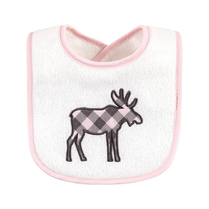 Hudson Baby Unisex Baby Cotton Terry Drooler Bibs with Fiber Filling, Girl Moose Bear, One Size