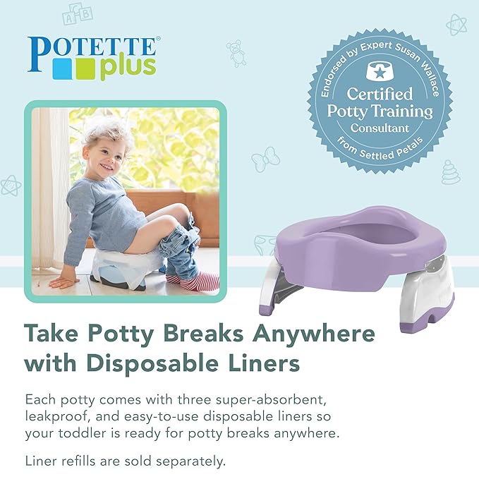Kalencom Potette Plus 2-in-1 Travel Potty and Trainer Seat - Dual-Purpose Potty Training Toilet Seat - Portable Potty for Toddler Travel - With Durable, Lock-In Legs and Splash Guard - Plum