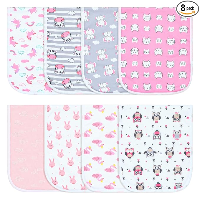 Hakochia Burp Cloths for Baby Boy & Girl Organic Cotton Large Unisex Burp Clothes Extra Absorbent Soft Neutral Burping Rags Spit Up Cloth Sets for Newborns 8 Pack