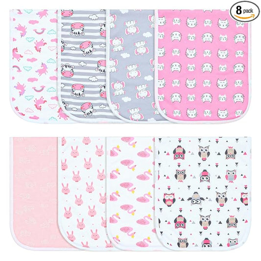 Hakochia Burp Cloths for Baby Boy & Girl Organic Cotton Large Unisex Burp Clothes Extra Absorbent Soft Neutral Burping Rags Spit Up Cloth Sets for Newborns 8 Pack