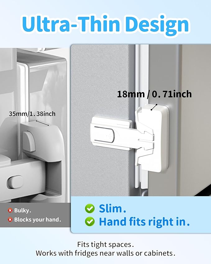 Yunkey Child Safety Fridge Lock — Auto-Lock Design, One-Hand Open & Self-Locking Close — Helps Keep Toddlers & Pets Out — 3M Strong Hold & Clean Removal | White, 1-Pack