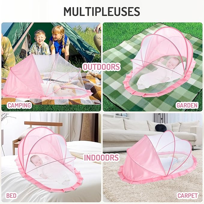 Folding Crib Net Mosquito Net for Baby – Kids Mosquito Netting Mesh Crib Canopy, Crib Blackout Cover with Shade Cover for Toddler Sleeping Outdoors, Travel Portable Baby Bed Tent, Pink, 36x22inch