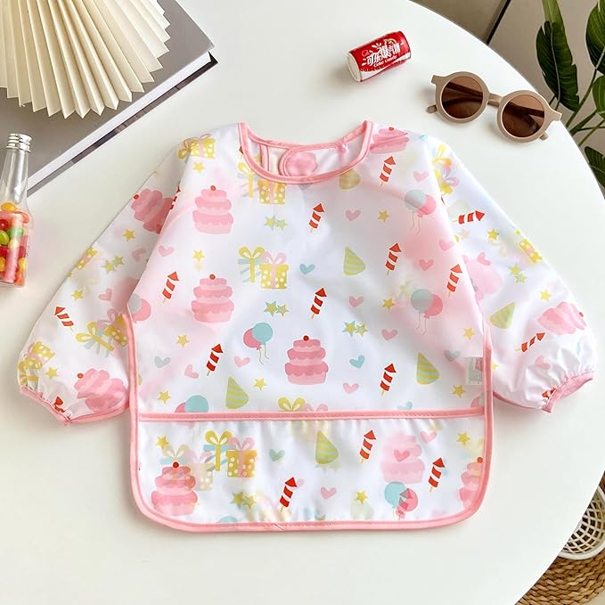 PandaEar (3 Pack Long Sleeve Bibs| Waterproof Full Sleeve Bib for Baby Infant Toddler 6-36 Months