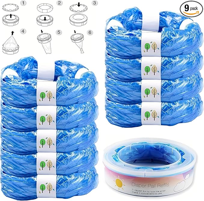 Diaper Pail Refills Bags Compatible with Diaper Genie Pails Diaper Pails Refills - (Pack of 9) (CL01ZHY)