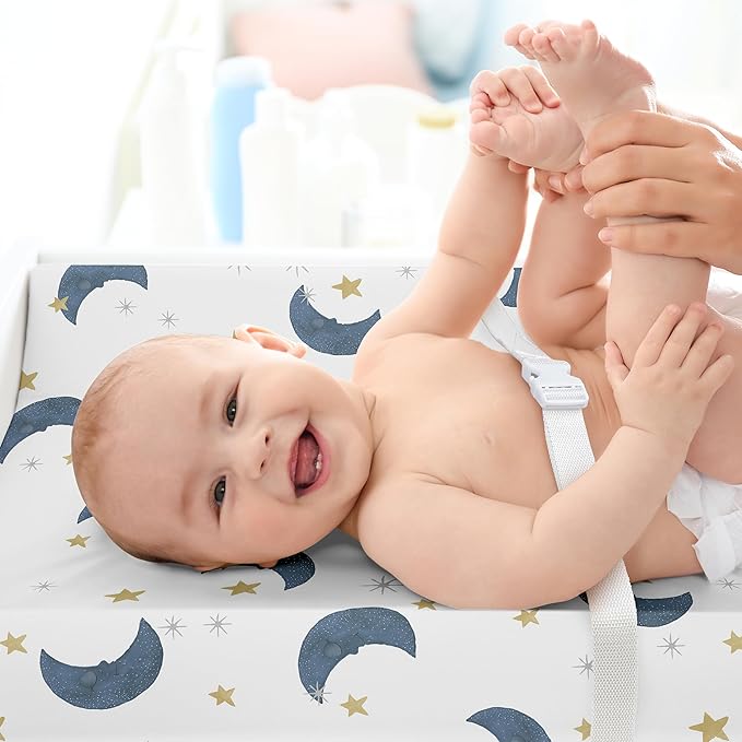Sweet Jojo Designs Baby Changing Pad Cover Sheet (Moon and Star) for Girls/Boys, Infant/Newborn Diaper Change Table Mat Covers (Watercolor, Celestial, Sky, Stars & Moons, Outer Space, Navy Blue, Gold)