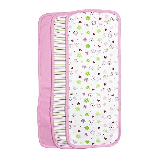 Spasilk Baby 3 Pack 100% Cotton Burp Cloths for Newborn Boys and Girls, Pink Flower, One Size