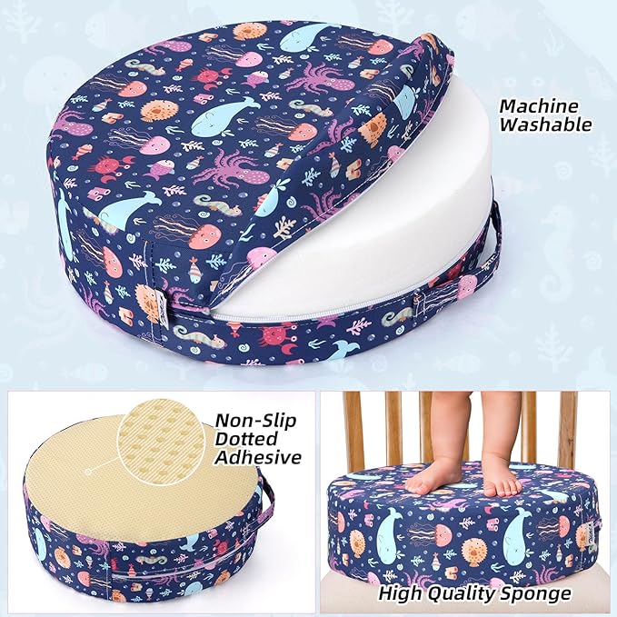 Zicac Portable Seat Cushion Washable with Non-Slip Bottom, Detachable Strong Support Cushion for Toddler Kids Baby Infant (Purple Octopus)