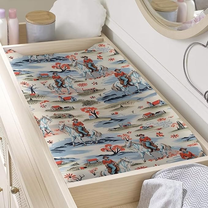 Western Cowboy Changing Pad Cover for Baby Girls Diaper Changing Pad Covers 32”x16” Horse Southwestern Newborn Infant Changing Table Sheet Changing Mat Covers