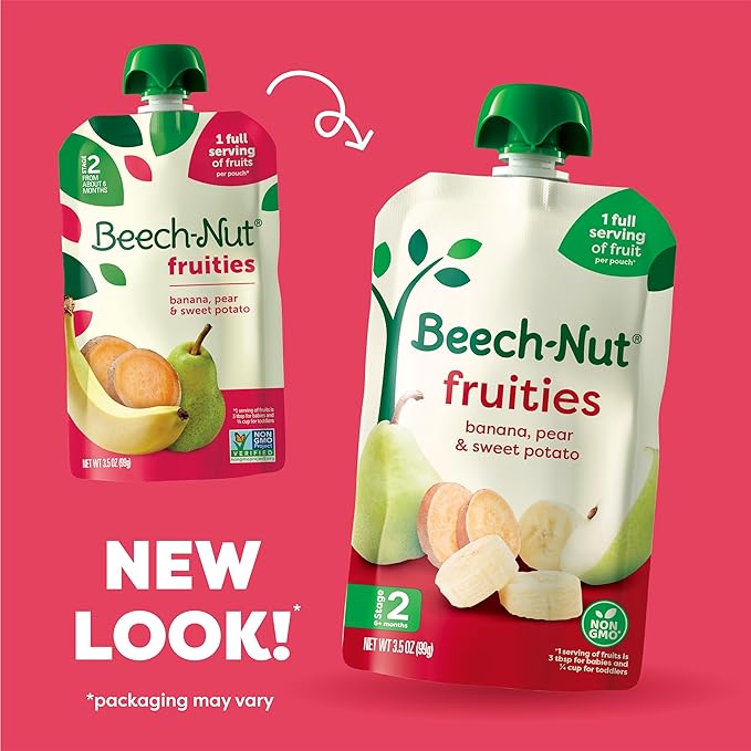 Beech-Nut Baby Food Pouches, Banana Pear Sweet Potato Fruit Puree Baby & Toddler Food, 3.5 oz (12 Pack)
