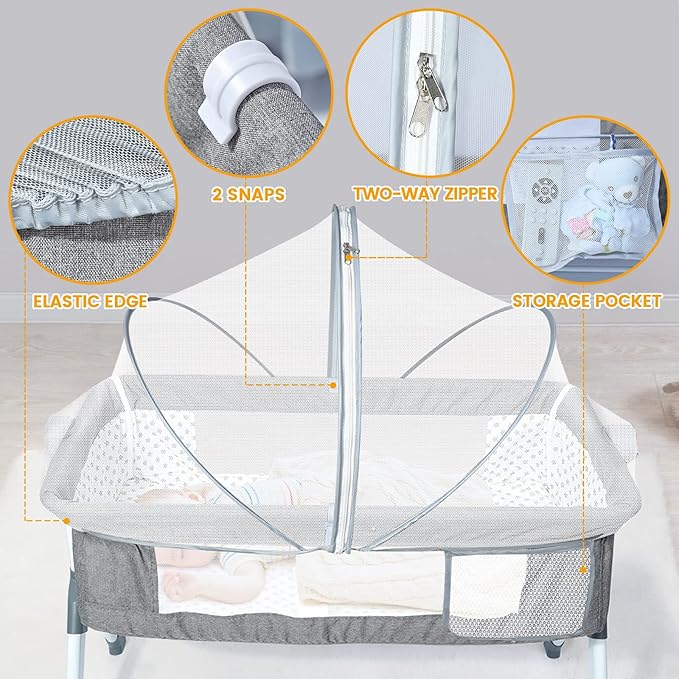 Orzbow Bassinet Cover for Cats - Breathable Mosquito Net Cover for Bassinets/Travel Cribs/Mini Cribs, Baby Mosquito Net to Keep Pets Out, with Two-Way Self-Locking Zippers and Storage Bag, White