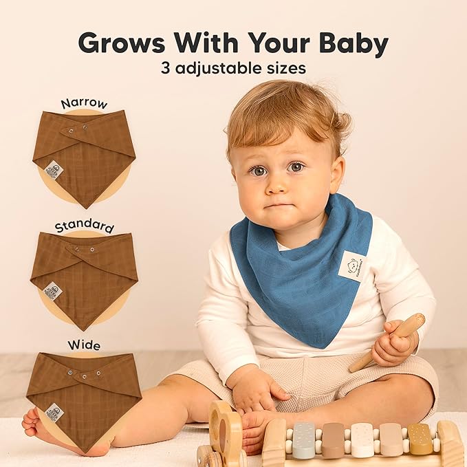 8-Pack Muslin Baby Bibs for Boys, Girls - Muslin Bandana Drool Bibs for Baby Girl & Boy, Drooling Newborn, Teething Toddler, Infant 0-36 Months, Soft Cotton Extra Absorbent (Primeval)