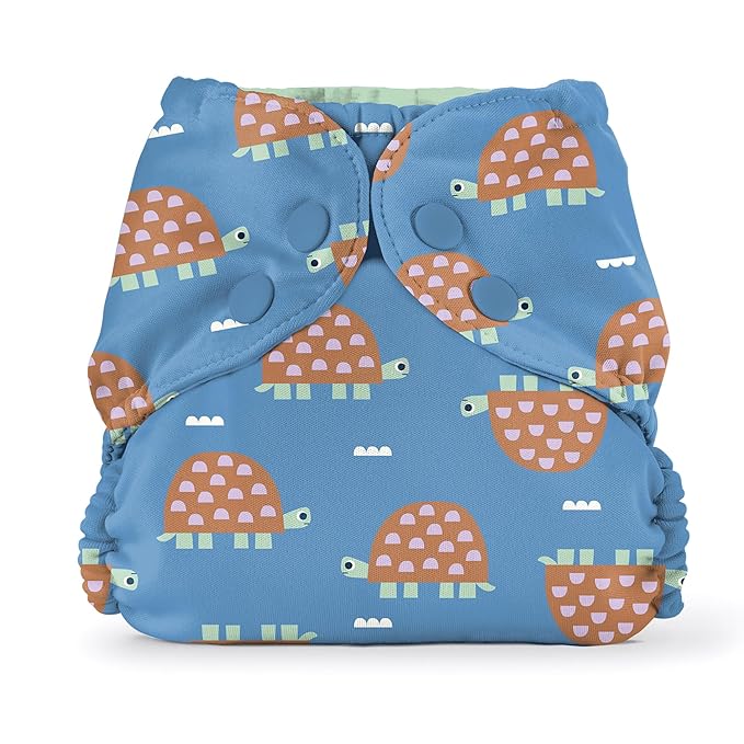 Esembly Cloth Diaper Cover - Reusable Swim Diaper, Waterproof, Breathable - Adjustable Outer Layer Over Absorbent Inner for Blowout Protection - Turtles, Size 1 (7-17lbs)