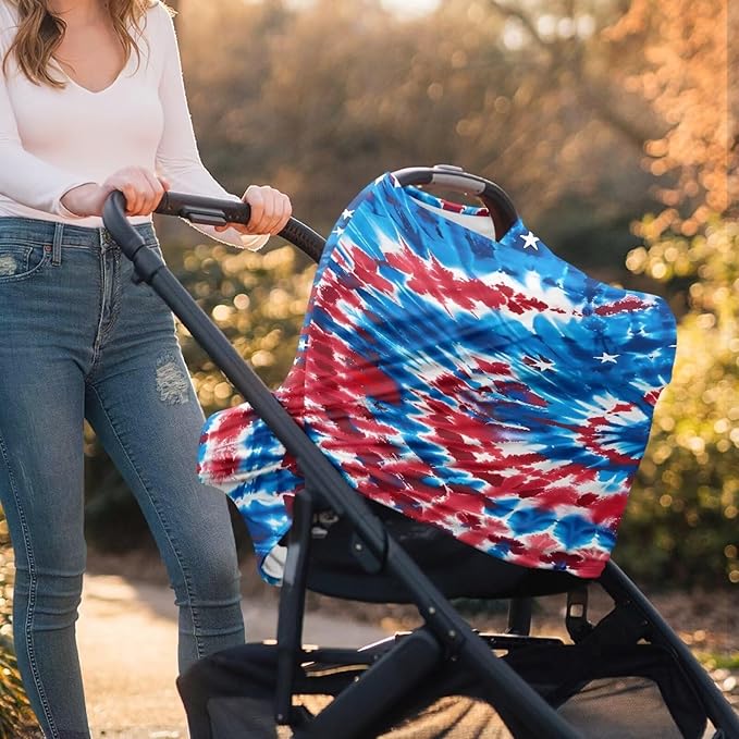 Belidome 4th of July Breastfeeding Cover Patriotic Red White and Blue Nursing Cover Up for Breastfeeding Breathable Infants Stroller Canopy