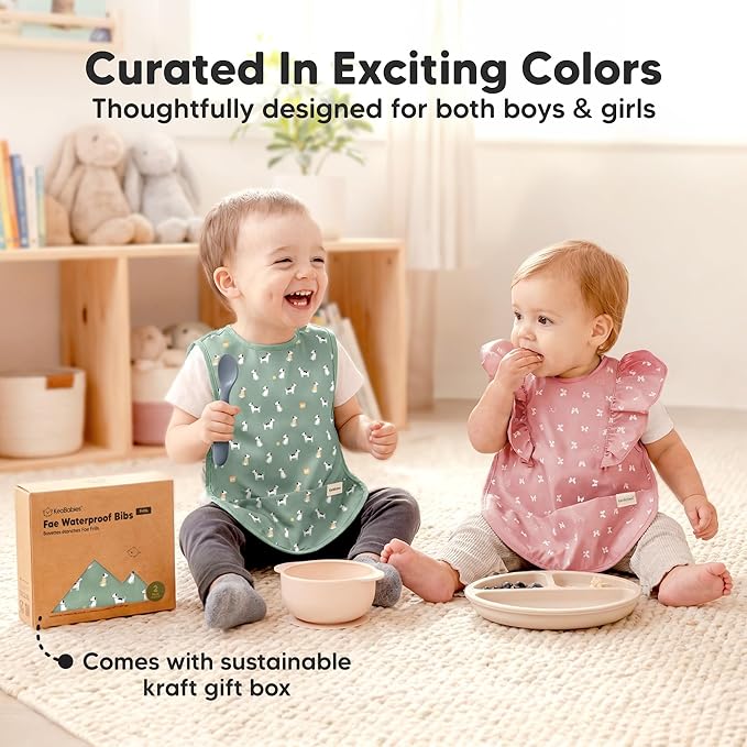 KeaBabies Waterproof Bibs for Baby Girl,Boy – 2-Pack Lightweight, Large Baby Bibs for Eating, Wearable Food Catcher, 6-12 Months Infant Feeding Essentials, Smock for Toddlers 1-3, Kids (Pets & Paws)