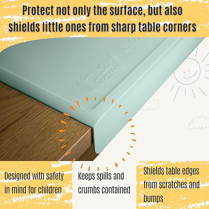 Silicone Craft Mat for Painting, PlayDoh and Art Projects with Angle-Protective Safety Edge – Toddlers & Kids Placemat – Non-Slip & BPA-Free Food Mat – 1.5mm Thick, 24"x16", Sage Green