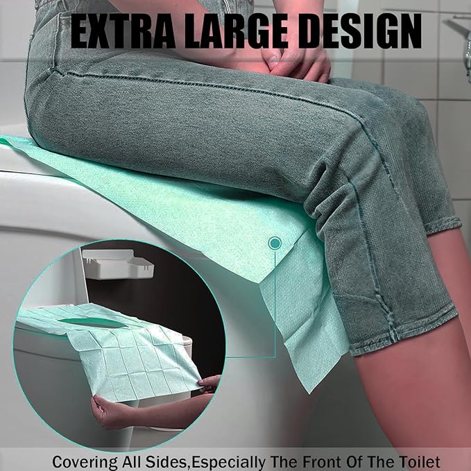 Rgqphantom 80 Pack Toilet Seat Covers Disposable 16x24 Inch XL Portable Toilet Liners Travel Seat Cover for Outdoors,Hotel, Hospital, Travel, Public Toilet Seat Cover (80pack, GREEN)