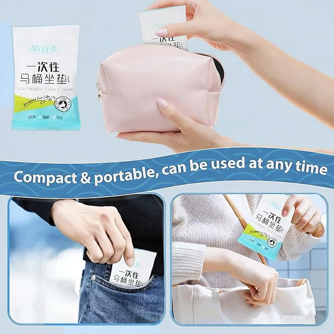 Disposable Toilet Seat Covers,50PCS. Waterproof Non-Woven Fabric, Individually Wrapped, Portable for Travel, Hotel, Hospital, Public Toilet