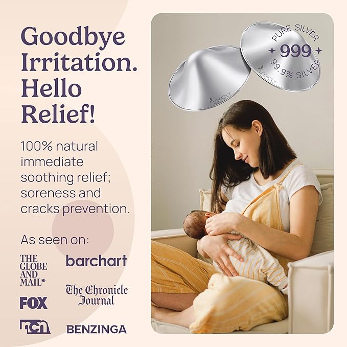 Silver Nursing Cups: Pure 999 Silver Nipple Shield | Breastfeeding Nursing Cups w/Breast Shields and Hands-Free Breast Pump (L - 1.8x0.6 inch)