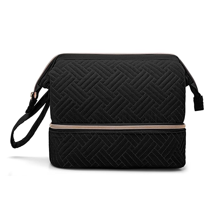 Fasrom Wearable Breast Pump Bag Compatible with Momcozy, Medela and Elvie Pumps, Double Layer Pump Carrying Case with Waterproof Mat and Insulated Pockets for Working Moms, Black (Bag Only)