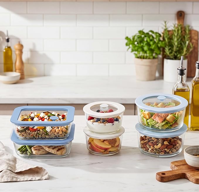Urban Green glass storage containers with lids (White&Navy Blue-6p)