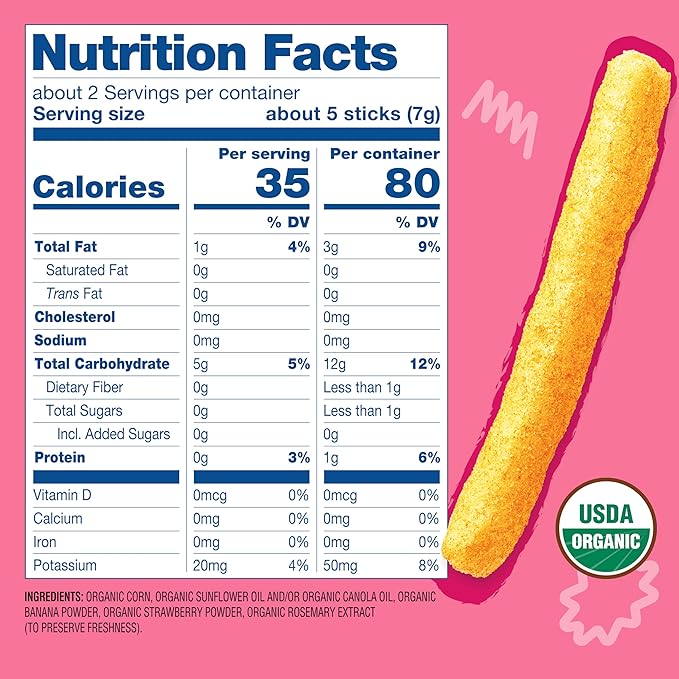 Earth's Best Organic Baby Food, Dissolvable Teething Snack for Babies 6 Months and Older, Strawberry Banana Crunchy Sticks, .56 oz Pack (Pack of 5)