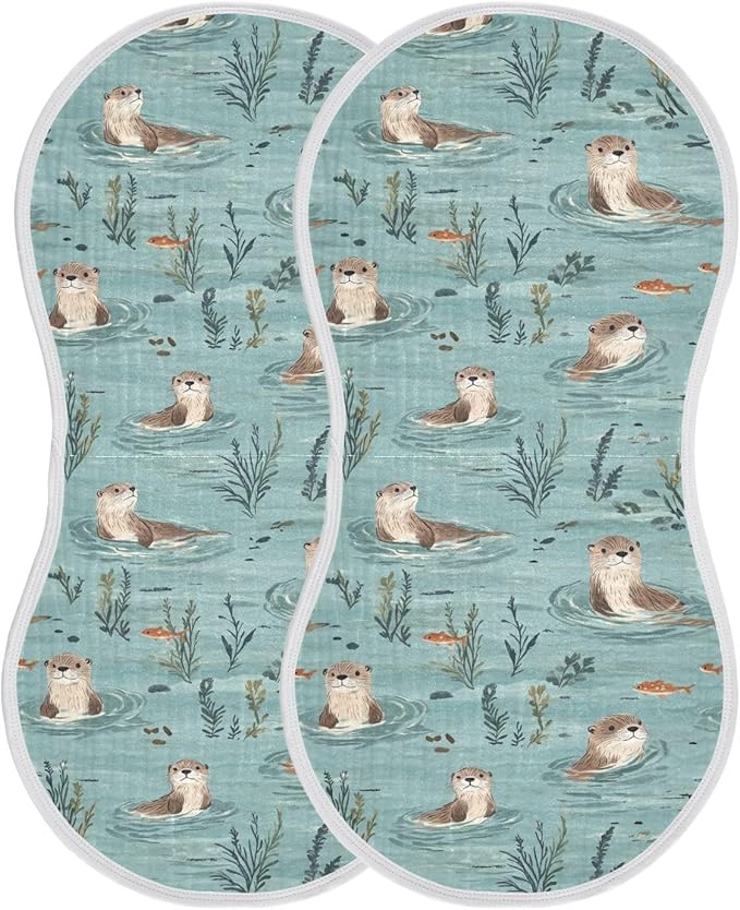 Otter Muslin Burp Cloths for Baby Boys and Girls - 2-Pack Ultra Absorbent Muslin Washcloths, Newborn Towel, Milk Spit Up Rags, Burp Cloth Bibs for Unisex, 22 x 11 Inch
