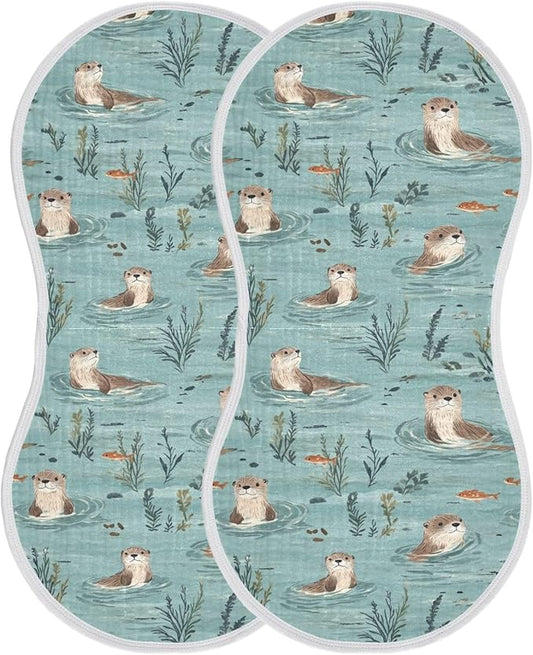 Otter Muslin Burp Cloths for Baby Boys and Girls - 2-Pack Ultra Absorbent Muslin Washcloths, Newborn Towel, Milk Spit Up Rags, Burp Cloth Bibs for Unisex, 22 x 11 Inch