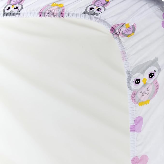 EVERYDAY KIDS 2 Pack Baby Changing Pad Covers for Baby Girl – Fits Most Changing Table Pads; 100% Cotton Jersey Knit, Breathable, Soft Changing Table Topper – Pink, Purple Owls and Pink, White Stars