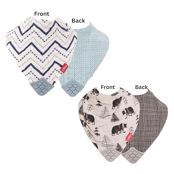 Nuby 2Piece Muslin Bandana Bib with Teether, Colors May Vary, 2 Count (Pack of 1)