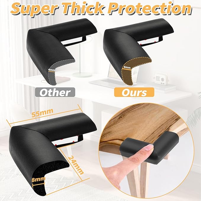 16 Pack Soft Corner Protector Baby, Baby Proofing Corner Guards Table Corner Protectors Proof Corners and Edges Covers Baby Safety Corner Protectors for Furniture, Toddler Bed, Crib Bumpers(Black)