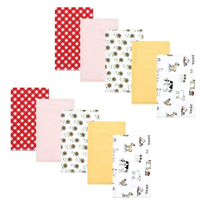 Hudson Baby Unisex Baby Cotton Flannel Burp Cloths, Girl Farm, One Size