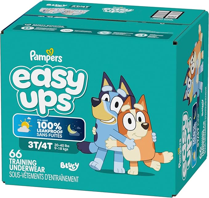 Pampers Training Pants - Easy Ups Boys & Girls Bluey - Size 3T-4T, 66 Count, Children's Potty Underwear (Packaging May Vary)