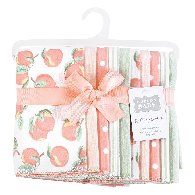 Hudson Baby Unisex Baby Flannel Burp Cloth 10pk, Sweet Peach, One Size