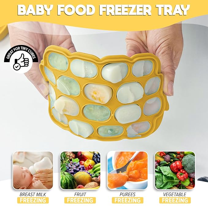 O’doe Silicone Baby Popsicle Molds & 2 Baby Food Feeders with 1 Clip, 1-Pack Freezer Tray with Lid, 18-Hole Popsicle Molds for Teething Relief, Includes 6 Extra Pacifiers, BPA Free