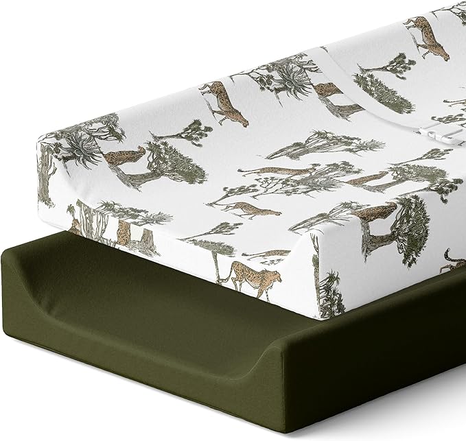 Pobi Baby - 2 Pack Premium Quality Changing Pad Cover - Ultra-Soft Cotton Blend, Stylish Animal Woodland Pattern, Safe and Snug for Baby (Safari)