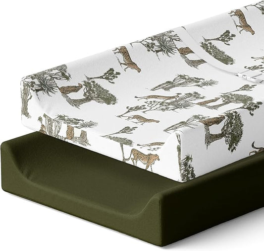 Pobi Baby - 2 Pack Premium Quality Changing Pad Cover - Ultra-Soft Cotton Blend, Stylish Animal Woodland Pattern, Safe and Snug for Baby (Safari)