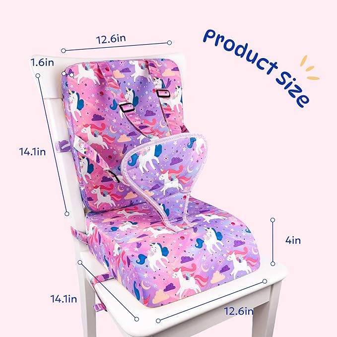 Toddler Booster Seat for Dining Table & Kitchen Chair with Backrest & 5-Point Harness - Portable Kids Booster Seat, Waterproof & Easy to Clean, Adjustable, Non-Slip, Lightweight (Pink Horse)